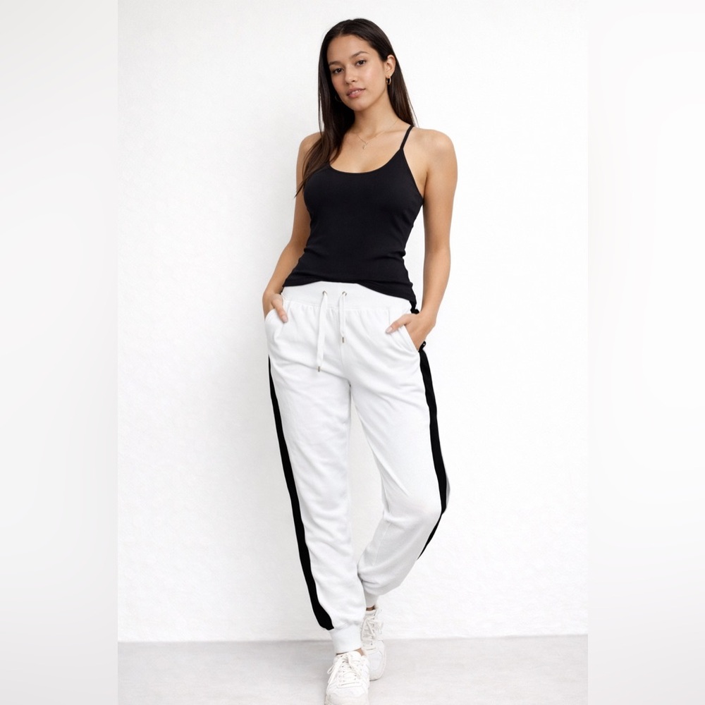 Lauren Ralph Lauren Black Label White Joggers S Cotton Side Stripe Lounge Pants